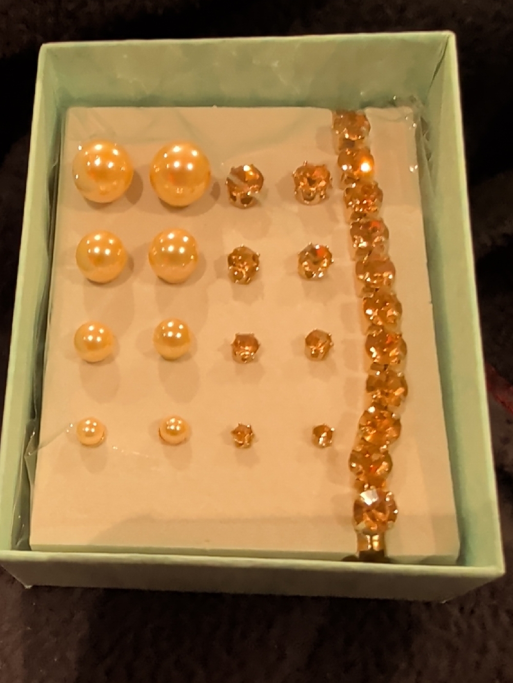 Pearl and Crystal Stud Earrings & Bracelet